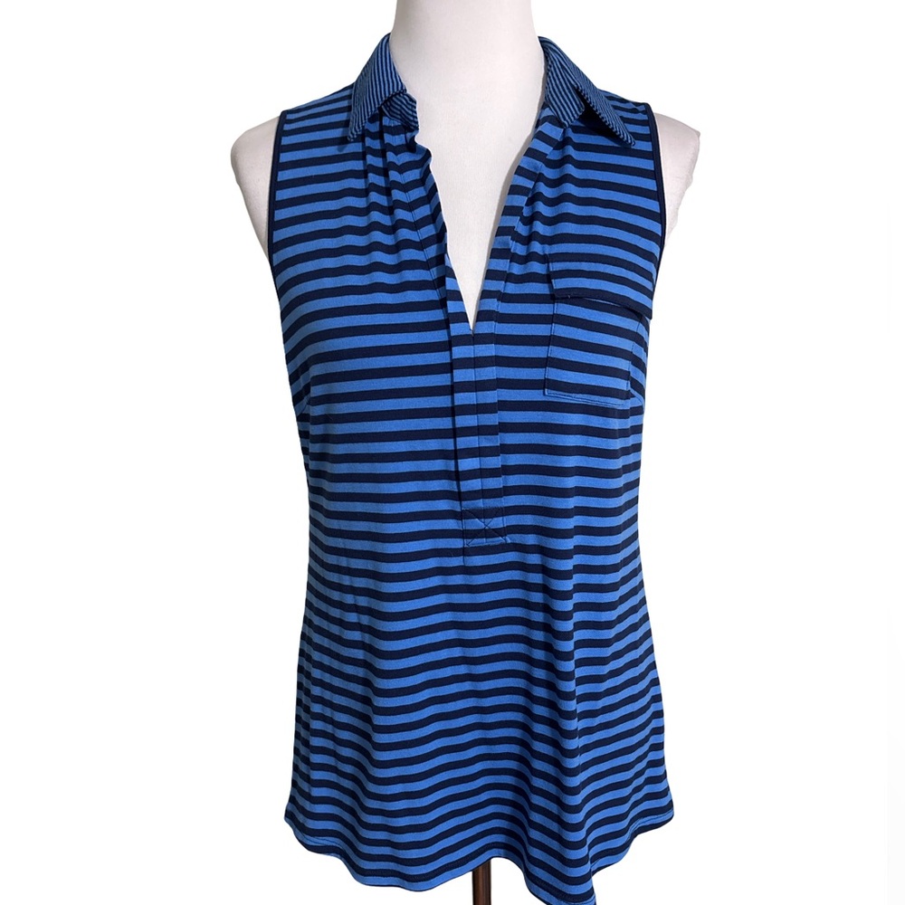 89th & Madison Navy Striped High Low Blouse